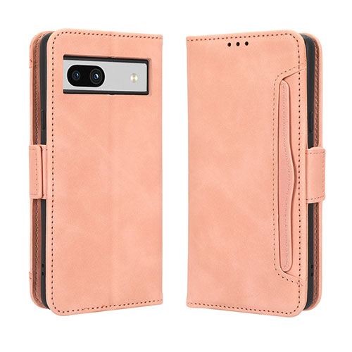 Leather Case Stands Flip Cover Holder BY3 for Google Pixel 7a 5G Pink