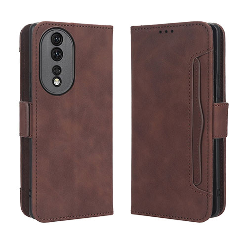 Leather Case Stands Flip Cover Holder BY3 for Huawei Honor 80 5G Brown