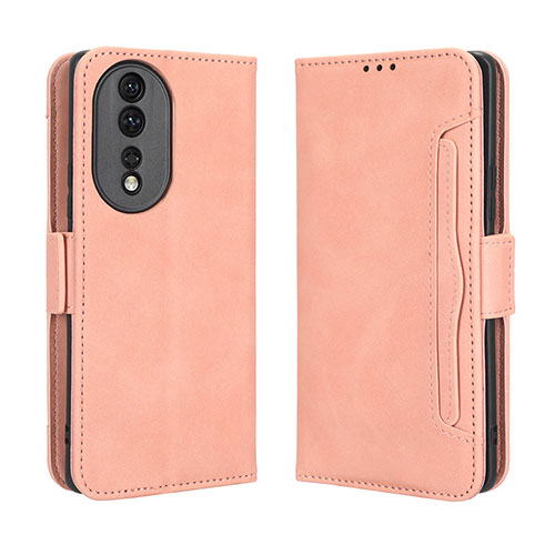 Leather Case Stands Flip Cover Holder BY3 for Huawei Honor 80 5G Pink