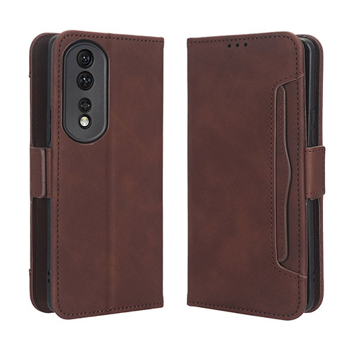 Leather Case Stands Flip Cover Holder BY3 for Huawei Honor 80 Pro Flat 5G Brown