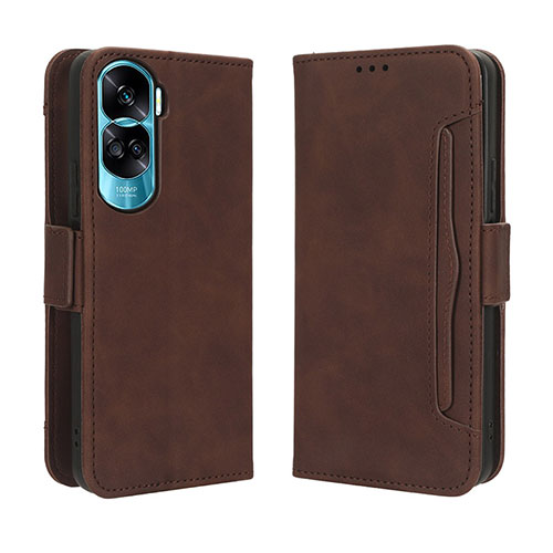 Leather Case Stands Flip Cover Holder BY3 for Huawei Honor 90 Lite 5G Brown