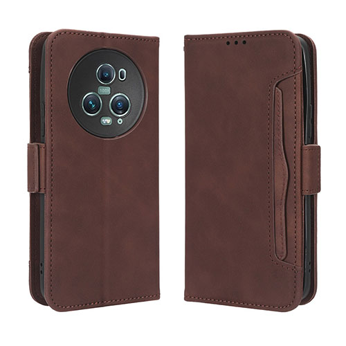 Leather Case Stands Flip Cover Holder BY3 for Huawei Honor Magic5 Pro 5G Brown