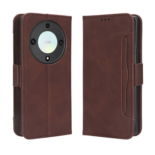 Leather Case Stands Flip Cover Holder BY3 for Huawei Honor X9a 5G Brown