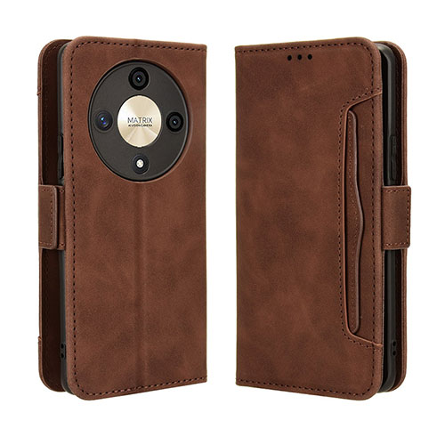 Leather Case Stands Flip Cover Holder BY3 for Huawei Honor X9b 5G Brown