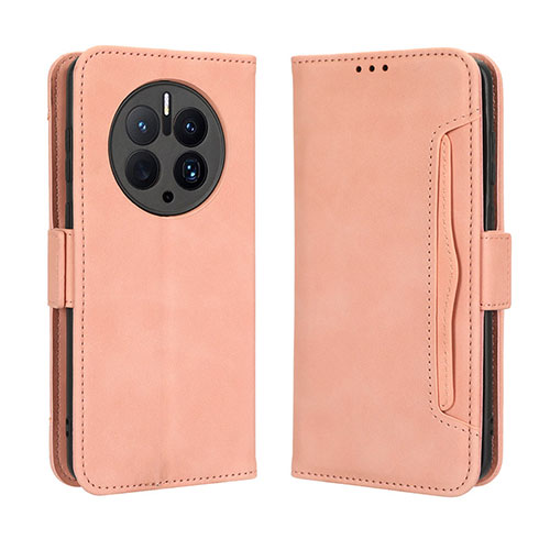 Leather Case Stands Flip Cover Holder BY3 for Huawei Mate 50 Pro Pink