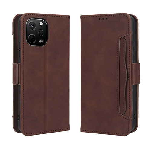 Leather Case Stands Flip Cover Holder BY3 for Huawei Nova Y61 Brown