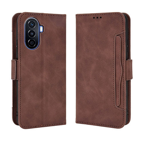 Leather Case Stands Flip Cover Holder BY3 for Huawei Nova Y70 Plus Brown