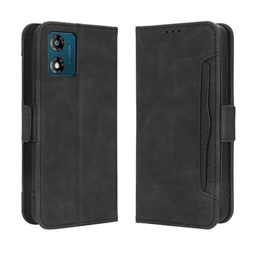 Leather Case Stands Flip Cover Holder BY3 for Motorola Moto E13 Black