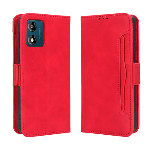 Leather Case Stands Flip Cover Holder BY3 for Motorola Moto E13 Red