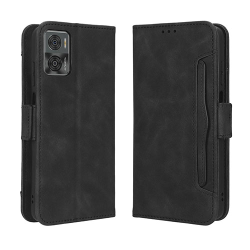 Leather Case Stands Flip Cover Holder BY3 for Motorola Moto E22 Black