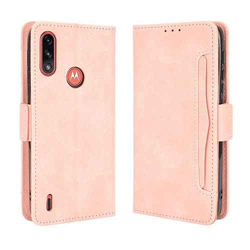 Leather Case Stands Flip Cover Holder BY3 for Motorola Moto E7 Power Pink