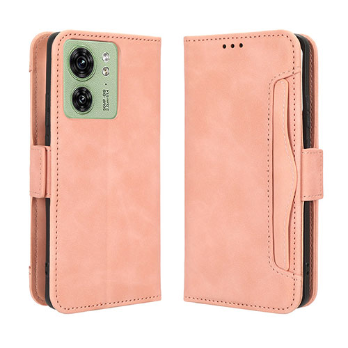 Leather Case Stands Flip Cover Holder BY3 for Motorola Moto Edge (2023) 5G Pink