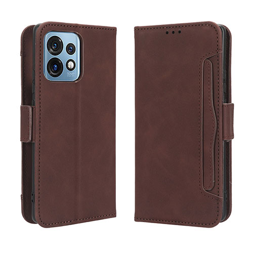 Leather Case Stands Flip Cover Holder BY3 for Motorola Moto Edge Plus (2023) 5G Brown