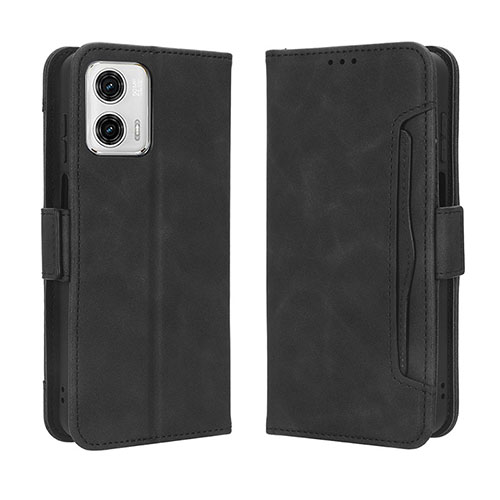 Leather Case Stands Flip Cover Holder BY3 for Motorola Moto G 5G (2023) Black
