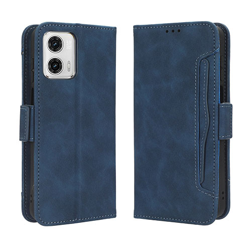 Leather Case Stands Flip Cover Holder BY3 for Motorola Moto G 5G (2023) Blue