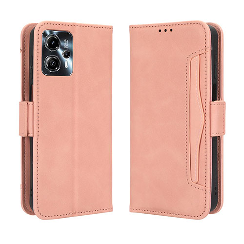 Leather Case Stands Flip Cover Holder BY3 for Motorola Moto G23 Pink