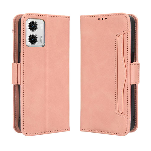 Leather Case Stands Flip Cover Holder BY3 for Motorola Moto G73 5G Pink