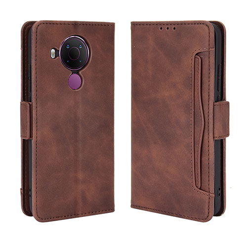 Leather Case Stands Flip Cover Holder BY3 for Nokia 5.4 Brown