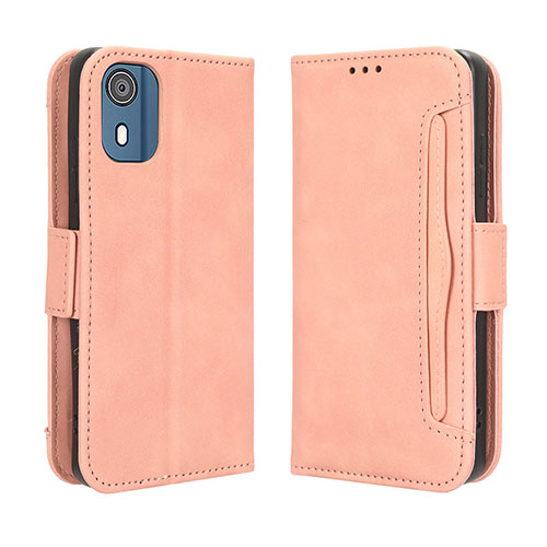 Leather Case Stands Flip Cover Holder BY3 for Nokia C02 Pink