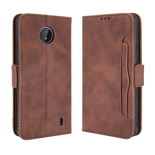 Leather Case Stands Flip Cover Holder BY3 for Nokia C10 Brown