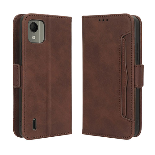 Leather Case Stands Flip Cover Holder BY3 for Nokia C110 Brown