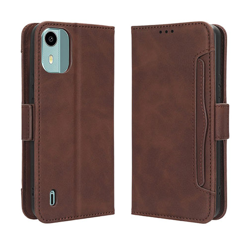 Leather Case Stands Flip Cover Holder BY3 for Nokia C12 Brown