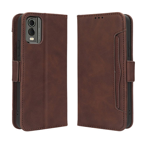 Leather Case Stands Flip Cover Holder BY3 for Nokia C210 Brown