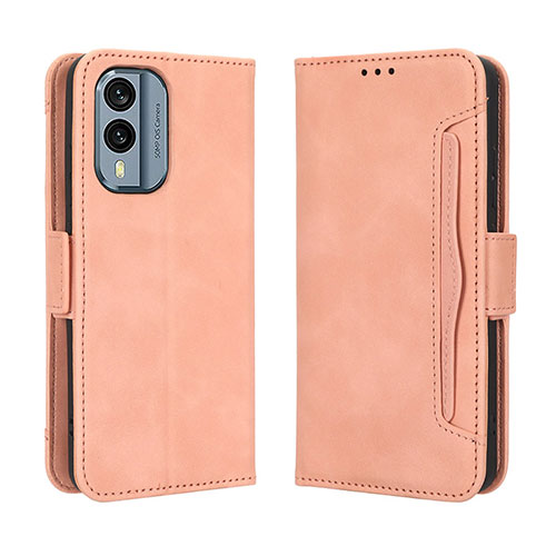 Leather Case Stands Flip Cover Holder BY3 for Nokia X30 5G Pink