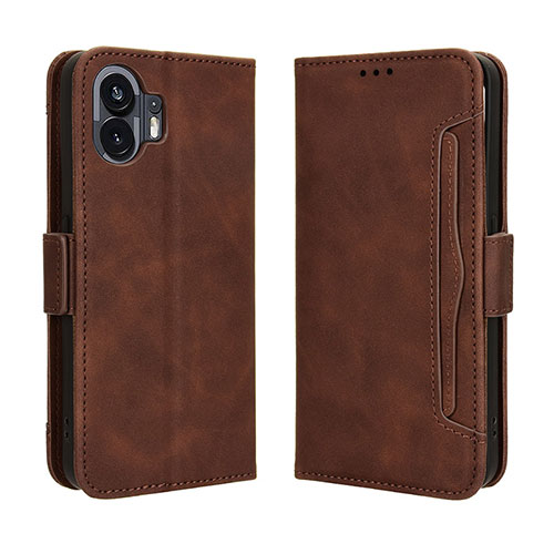 Leather Case Stands Flip Cover Holder BY3 for Nothing Phone 2 Brown