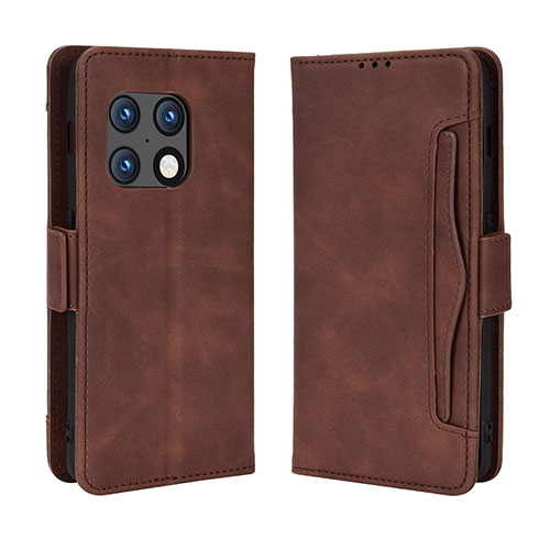 Leather Case Stands Flip Cover Holder BY3 for OnePlus 10 Pro 5G Brown