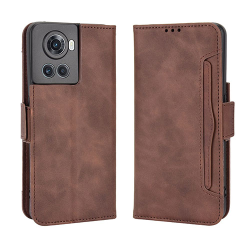 Leather Case Stands Flip Cover Holder BY3 for OnePlus 10R 5G Brown