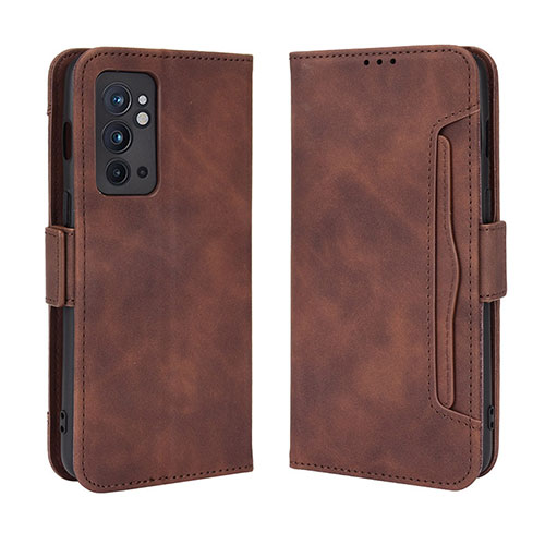 Leather Case Stands Flip Cover Holder BY3 for OnePlus 9RT 5G Brown