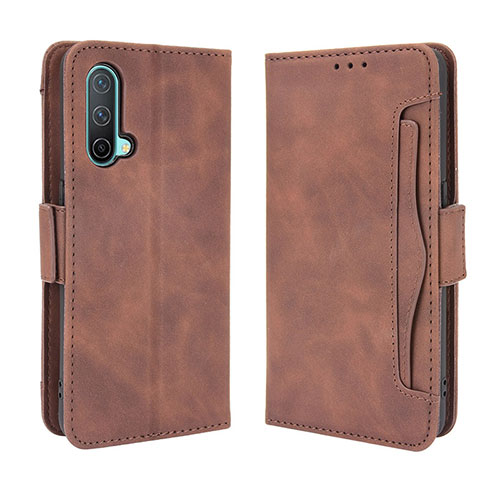 Leather Case Stands Flip Cover Holder BY3 for OnePlus Nord CE 5G Brown