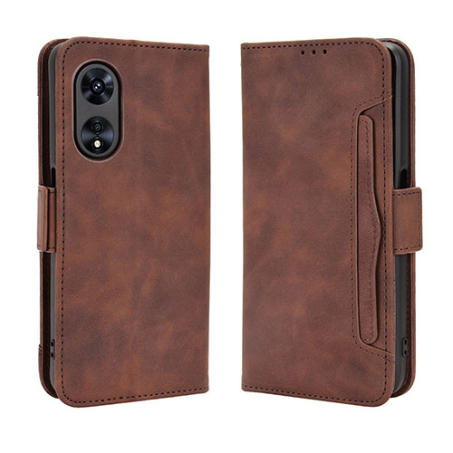 Leather Case Stands Flip Cover Holder BY3 for Oppo A1 5G Brown