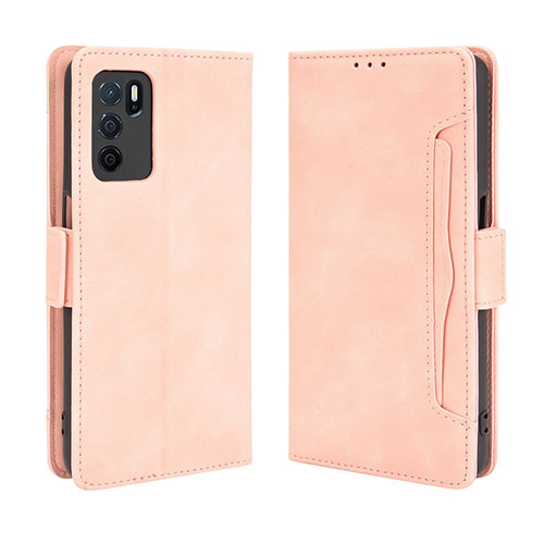 Leather Case Stands Flip Cover Holder BY3 for Oppo A16 Pink