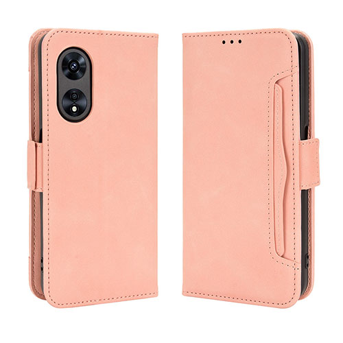 Leather Case Stands Flip Cover Holder BY3 for Oppo A18 Pink