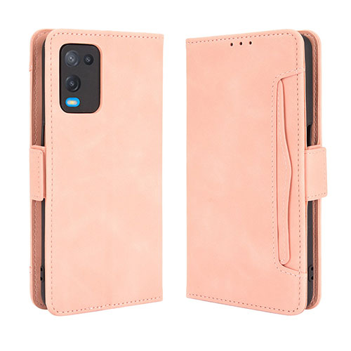 Leather Case Stands Flip Cover Holder BY3 for Oppo A54 4G Pink