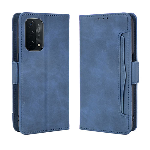 Leather Case Stands Flip Cover Holder BY3 for Oppo A54 5G Blue