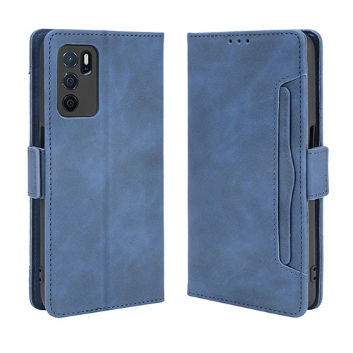 Leather Case Stands Flip Cover Holder BY3 for Oppo A54s Blue