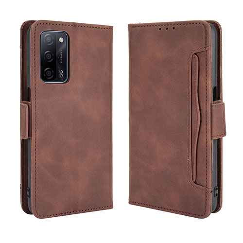 Leather Case Stands Flip Cover Holder BY3 for Oppo A55 5G Brown