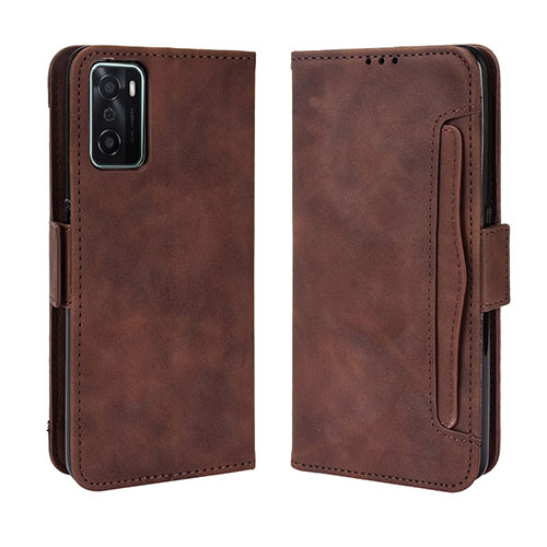 Leather Case Stands Flip Cover Holder BY3 for Oppo A55S 5G Brown