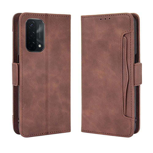 Leather Case Stands Flip Cover Holder BY3 for Oppo A93 5G Brown
