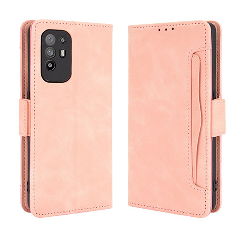 Leather Case Stands Flip Cover Holder BY3 for Oppo A95 5G Pink