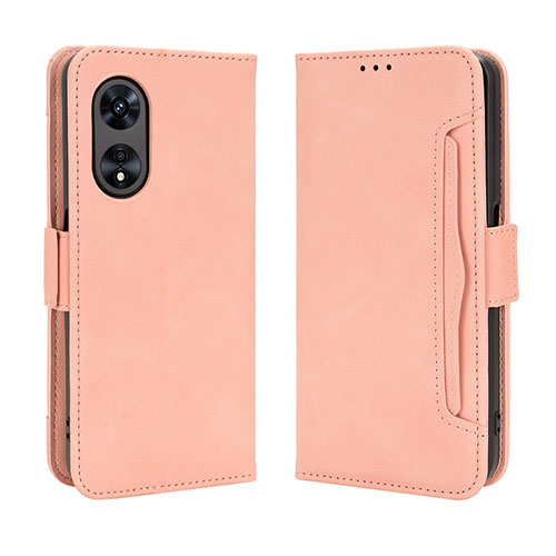 Leather Case Stands Flip Cover Holder BY3 for Oppo A98 5G Pink