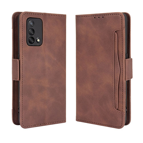 Leather Case Stands Flip Cover Holder BY3 for Oppo F19 Brown