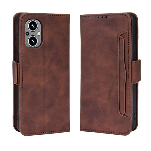 Leather Case Stands Flip Cover Holder BY3 for Oppo F21 Pro 5G Brown