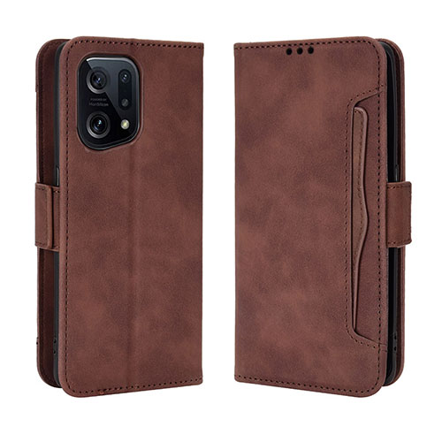 Leather Case Stands Flip Cover Holder BY3 for Oppo Find X5 5G Brown