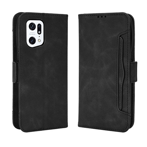 Leather Case Stands Flip Cover Holder BY3 for Oppo Find X5 Pro 5G Black