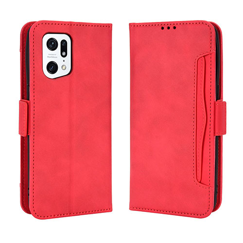 Leather Case Stands Flip Cover Holder BY3 for Oppo Find X5 Pro 5G Red