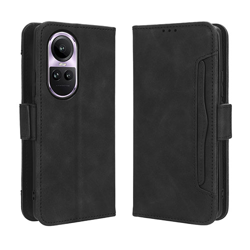 Leather Case Stands Flip Cover Holder BY3 for Oppo Reno10 5G Black